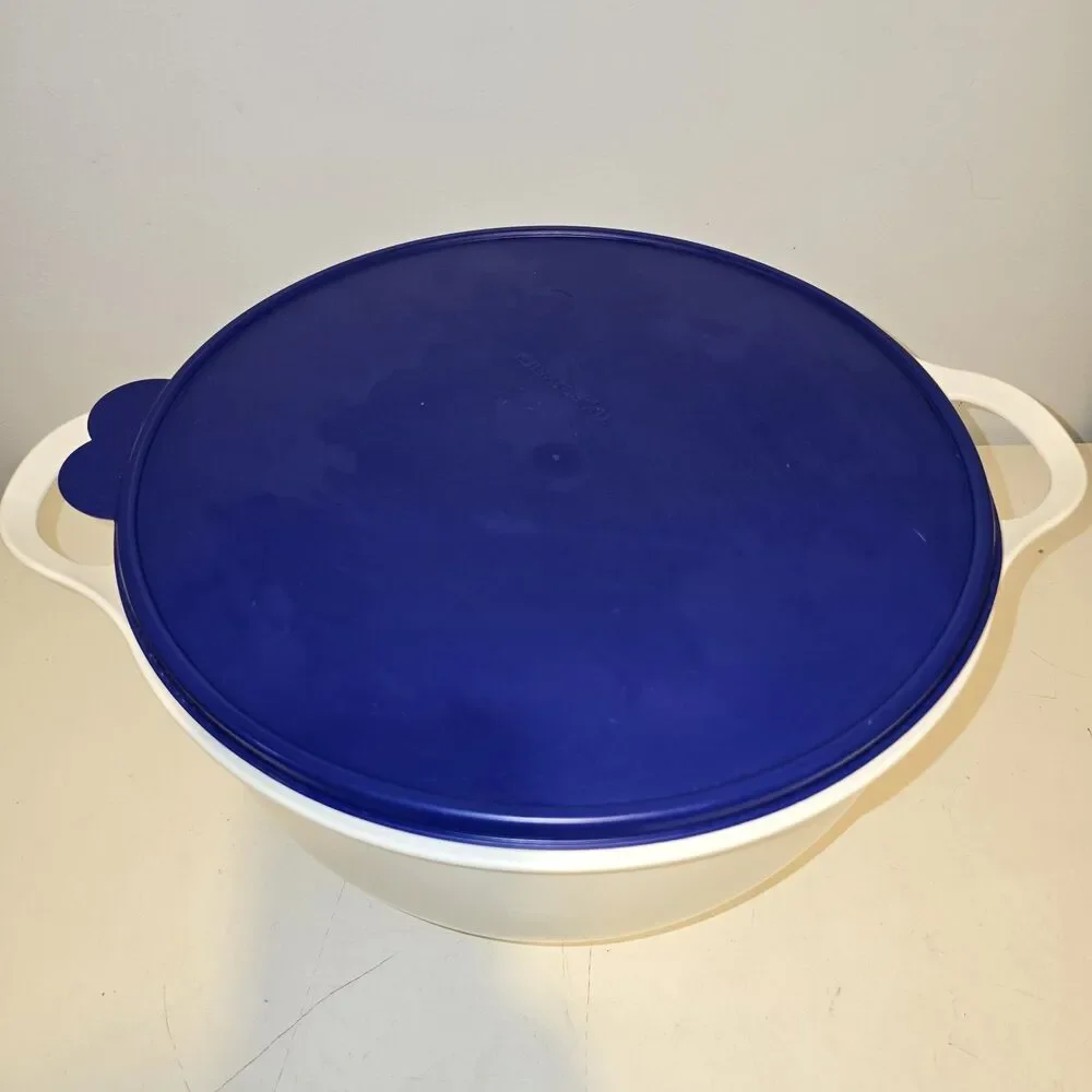 Tupperware 42 Cup/ 10 Liter Mixing Bowl Thatsa Mega Bowl Blue And white